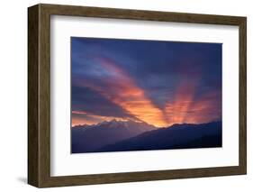 Mountain Landscape at Dawn. Beautiful Sky with Sunbeams and Clouds. View from Mount Mkheer. Zemo Sv-Kotenko-Framed Photographic Print