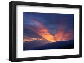 Mountain Landscape at Dawn. Beautiful Sky with Sunbeams and Clouds. View from Mount Mkheer. Zemo Sv-Kotenko-Framed Photographic Print