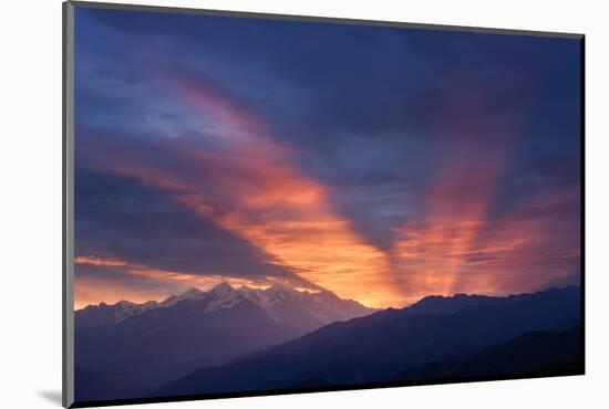 Mountain Landscape at Dawn. Beautiful Sky with Sunbeams and Clouds. View from Mount Mkheer. Zemo Sv-Kotenko-Mounted Photographic Print