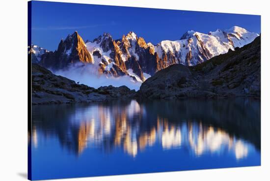 Mountain Landscape, Lac Blanc with Aiguilles De Chamonix at Sunset, Haute Savoie, France-Frank Krahmer-Stretched Canvas