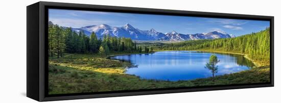 Mountain Landscape, Lake and Mountain Range, Large Panorama, Altai-null-Framed Stretched Canvas