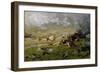 Mountain Landscape with Cows Grazing-Lorenzo Delleani-Framed Giclee Print