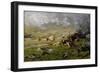 Mountain Landscape with Cows Grazing-Lorenzo Delleani-Framed Giclee Print