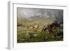 Mountain Landscape with Cows Grazing-Lorenzo Delleani-Framed Giclee Print