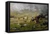 Mountain Landscape with Cows Grazing-Lorenzo Delleani-Framed Stretched Canvas