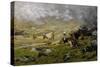 Mountain Landscape with Cows Grazing-Lorenzo Delleani-Stretched Canvas