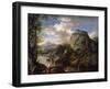 Mountain Landscape with Figures and a Man Bathing-Salvator Rosa-Framed Giclee Print