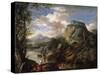 Mountain Landscape with Figures and a Man Bathing-Salvator Rosa-Stretched Canvas