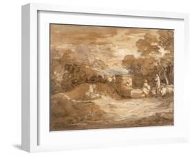 Mountain Landscape with Figures, Sheep and Fountain, C.1785-88-Thomas Gainsborough-Framed Giclee Print