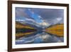 Mountain peaks reflect into Bowman Lake in autumn, Glacier National Park, Montana, USA-Chuck Haney-Framed Photographic Print