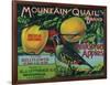 Mountain Quail Apple Crate Label - Watsonville, CA-Lantern Press-Framed Art Print