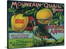 Mountain Quail Apple Crate Label - Watsonville, CA-Lantern Press-Stretched Canvas