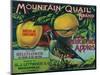 Mountain Quail Apple Crate Label - Watsonville, CA-Lantern Press-Mounted Art Print