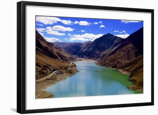 Mountain Range and Artificial Lake (Reservoir) Near the Karo-La Pass-Simon Montgomery-Framed Photographic Print