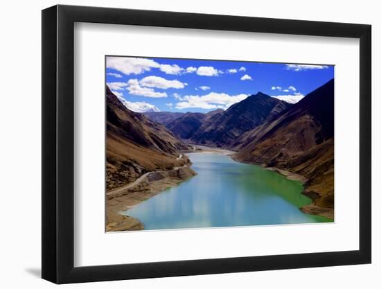 Mountain Range and Artificial Lake (Reservoir) Near the Karo-La Pass-Simon Montgomery-Framed Photographic Print