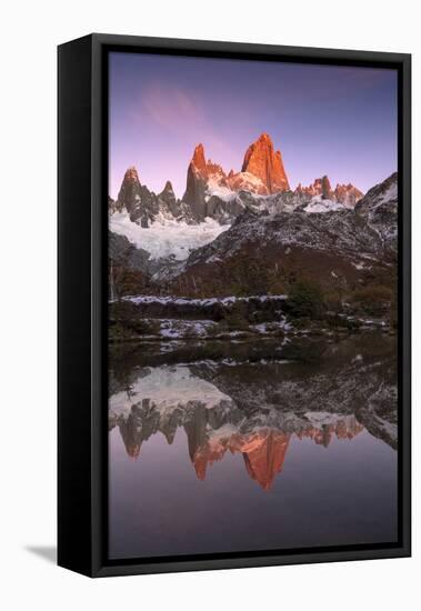 Mountain range of Cerro Torre and Fitz Roy, Los Glaciares National Park, Argentina-Ed Rhodes-Framed Stretched Canvas