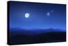 Mountain Range on a Misty Night with Moon and Starry Sky-null-Stretched Canvas