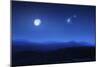 Mountain Range on a Misty Night with Moon and Starry Sky-null-Mounted Premium Photographic Print