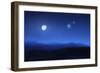 Mountain Range on a Misty Night with Moon and Starry Sky-null-Framed Photographic Print