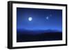 Mountain Range on a Misty Night with Moon and Starry Sky-null-Framed Photographic Print