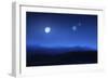 Mountain Range on a Misty Night with Moon and Starry Sky-null-Framed Photographic Print