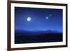 Mountain Range on a Misty Night with Moon and Starry Sky-null-Framed Photographic Print