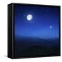 Mountain Range on a Misty Night with Moon, Starry Sky and Falling Meteorite-null-Framed Stretched Canvas