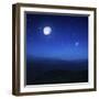 Mountain Range on a Misty Night with Moon, Starry Sky and Falling Meteorite-null-Framed Photographic Print