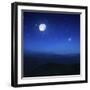 Mountain Range on a Misty Night with Moon, Starry Sky and Falling Meteorite-null-Framed Photographic Print