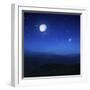 Mountain Range on a Misty Night with Moon, Starry Sky and Falling Meteorite-null-Framed Photographic Print