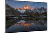 Mountain range with Cerro Fitz Roy at sunrise reflected, Los Glaciares National Park, Argentina-Ed Rhodes-Mounted Photographic Print