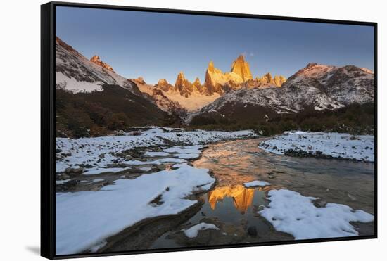 Mountain range with Cerro Fitz Roy, Los Glaciares National Park, Argentina-Ed Rhodes-Framed Stretched Canvas