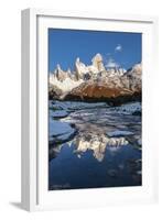 Mountain range with Cerro Fitz Roy reflected, Los Glaciares National Park, Argentina-Ed Rhodes-Framed Photographic Print