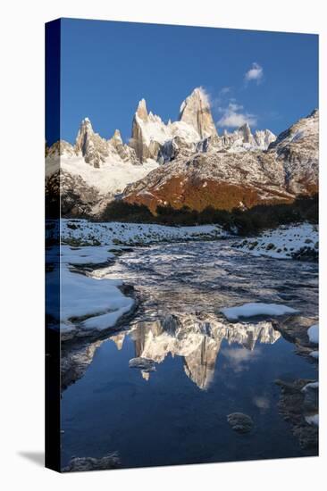 Mountain range with Cerro Fitz Roy reflected, Los Glaciares National Park, Argentina-Ed Rhodes-Stretched Canvas