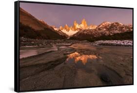 Mountain range with Cerro Torre and Fitz Roy, Los Glaciares National Park, Argentina-Ed Rhodes-Framed Stretched Canvas