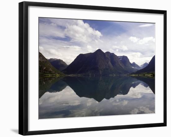 Mountain Reflecting in Fjord Waters, Norway-Michele Molinari-Framed Photographic Print