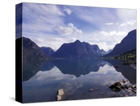 Mountain Reflecting in Fjord Waters, Norway-Michele Molinari-Stretched Canvas