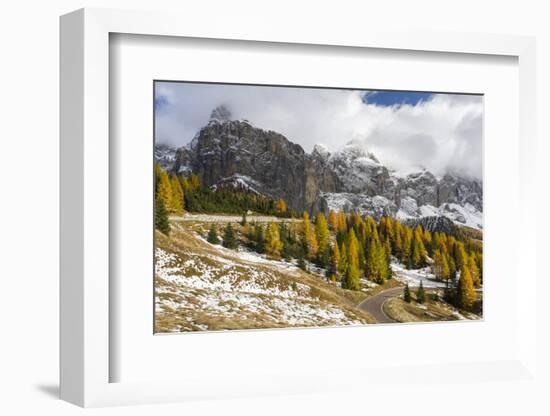 Mountain Road Leading Up to Grodner Joch, Passo Gardena from Groeden Valley, Val Badia in Dolomites-Martin Zwick-Framed Photographic Print