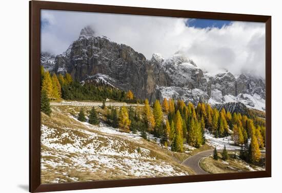 Mountain Road Leading Up to Grodner Joch, Passo Gardena from Groeden Valley, Val Badia in Dolomites-Martin Zwick-Framed Photographic Print