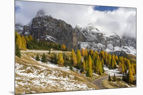 Mountain Road Leading Up to Grodner Joch, Passo Gardena from Groeden Valley, Val Badia in Dolomites-Martin Zwick-Mounted Premium Photographic Print