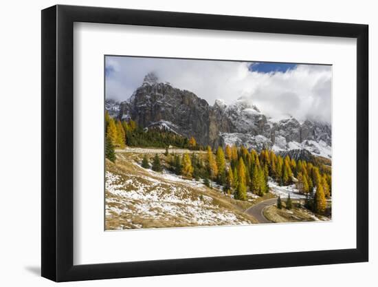 Mountain Road Leading Up to Grodner Joch, Passo Gardena from Groeden Valley, Val Badia in Dolomites-Martin Zwick-Framed Premium Photographic Print