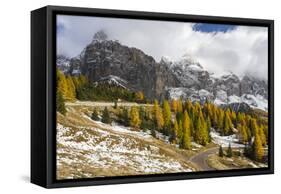 Mountain Road Leading Up to Grodner Joch, Passo Gardena from Groeden Valley, Val Badia in Dolomites-Martin Zwick-Framed Stretched Canvas