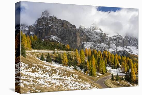 Mountain Road Leading Up to Grodner Joch, Passo Gardena from Groeden Valley, Val Badia in Dolomites-Martin Zwick-Stretched Canvas