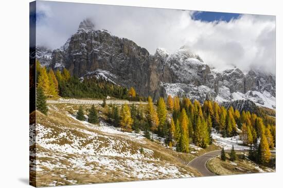 Mountain Road Leading Up to Grodner Joch, Passo Gardena from Groeden Valley, Val Badia in Dolomites-Martin Zwick-Stretched Canvas