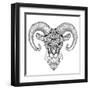 Mountain Sheep, Argali, Black and White Ink Drawing-Vensk-Framed Art Print