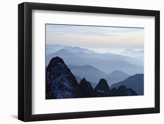 Mountain Silhouette, Aiguilles Rouges, Chamonix, Haute-Savoie, French Alps, France, Europe-Christian Kober-Framed Photographic Print