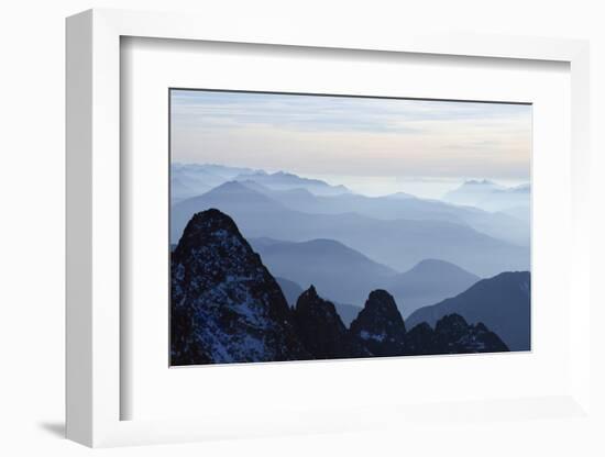 Mountain Silhouette, Aiguilles Rouges, Chamonix, Haute-Savoie, French Alps, France, Europe-Christian Kober-Framed Photographic Print