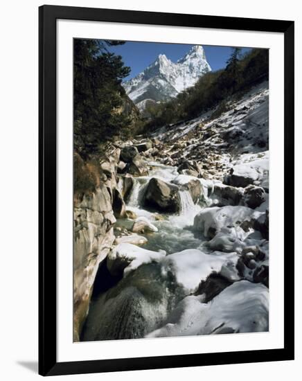 Mountain Stream and Peaks Beyond, Himalayas, Nepal-David Beatty-Framed Photographic Print