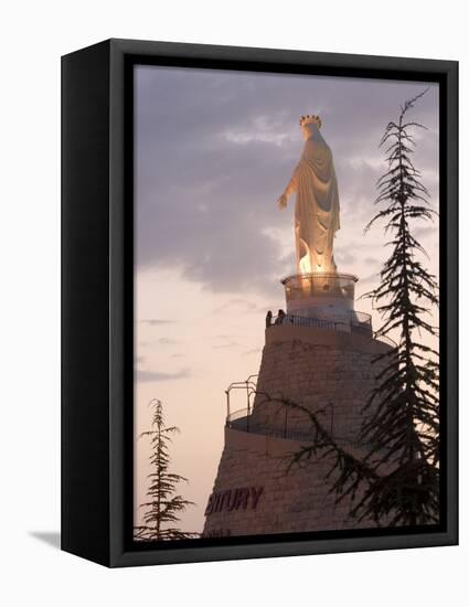 Mountain Top Basilica of Our Lady of Lebanon in the Evening, Jounieh, Near Beirut, Lebanon-Christian Kober-Framed Stretched Canvas