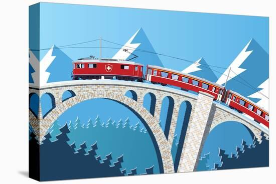 Mountain Train on the Bridge through the Alps-Nikola Knezevic-Stretched Canvas